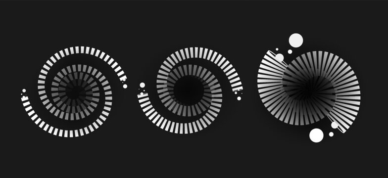Circular spiral sound wave, rhythm with lines and circles. Radial dynamic pulsating circle. Vector illustration.