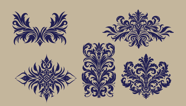 Set of floral design elements. Seamless patterns, seamless borders. Beautiful for any plain and chic elegance designs. vintage seamless pattern ornament