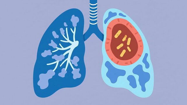 Detailed 2D Flat Design Animation of Tuberculosis (TB) Impact on Pulmonary Lung Structure for Medical Education and Health Presentations