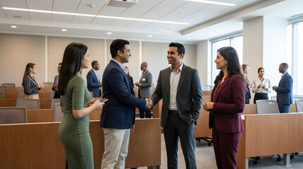 Obraz premium Corporate Professionals Networking and Shaking Hands During a Business Meeting
