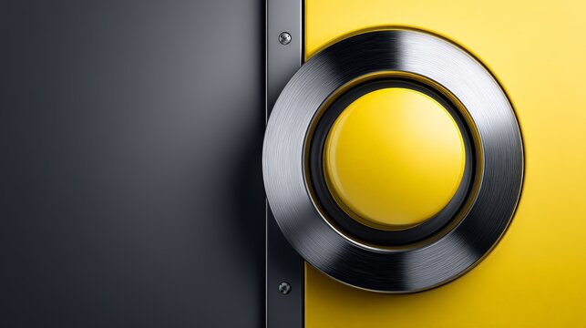 Close-up view of a modern, stylish button in black and yellow.