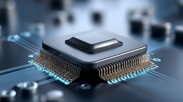 Close-up view of a modern microprocessor on a circuit board.