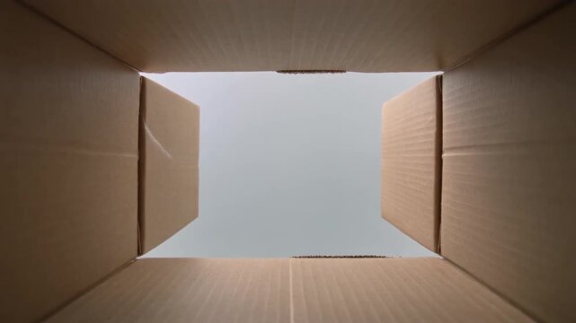 Inside View of an Empty Cardboard Box, Packaging and Shipping Concept.