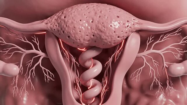 Detailed 4K CGI Depiction of Female Reproductive System Featuring Uterus and Ovaries with Anatomical Expertise