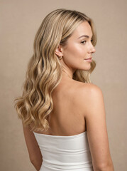 Fototapeta premium Blonde woman portrait with elegant hairstyle and soft lighting.