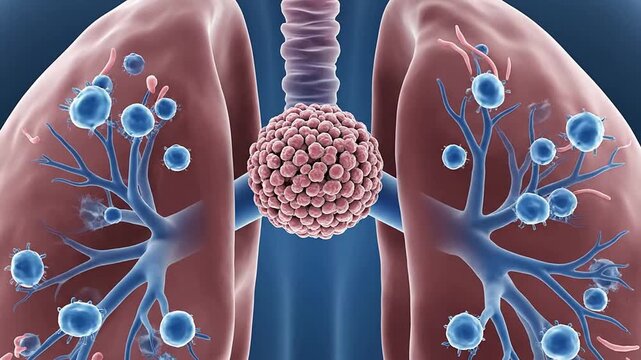 Detailed CGI Depiction of Alveolar Infection in Human Lungs with Pathogens and Immune Response Highlighted
