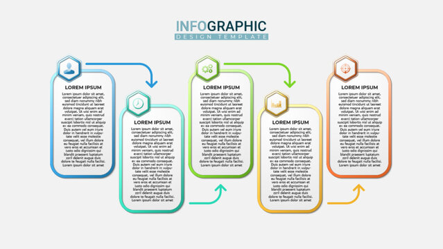 Business infographic design template with 5 steps and icons. Modern workflow infographic