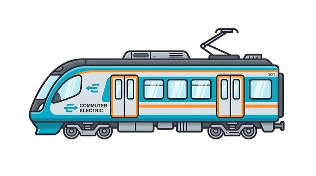 Modern tram on railway tracks.