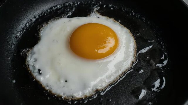 Close-up of sunny side up egg cooking, gentle bubbling