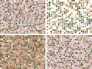 Fototapeta premium Abstract pattern of colorful geometric shapes on a textured background.