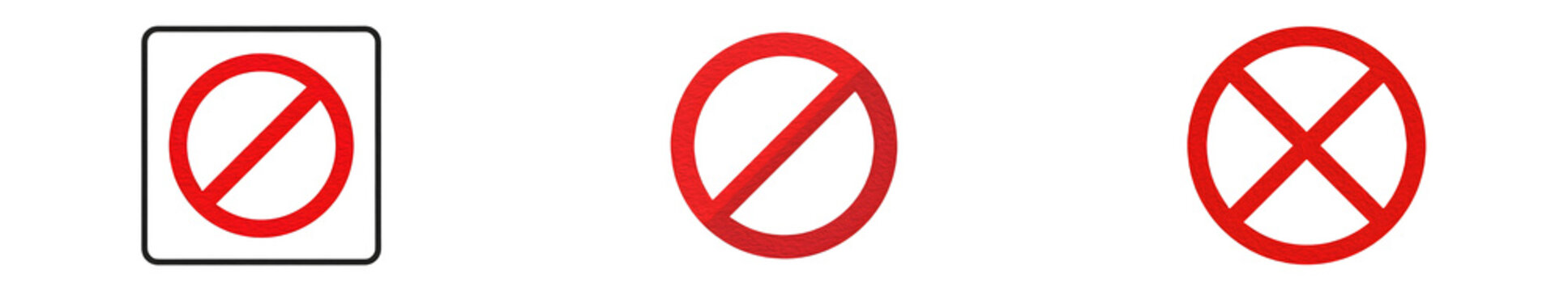 Set of Red Prohibition Signs and Restriction Symbols Isolated on White Background: Stop, No Entry, and Warning Icons for Safety, Regulatory Compliance, and UI Design.
