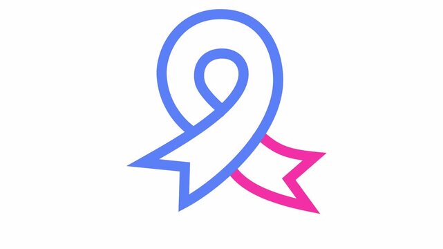 Awareness ribbon icon with minimalist healthcare support line art cartoon animation for solidarity and medical charity logo and wellness campaigns element concept.