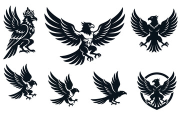 Naklejka premium Powerful Black Eagle Emblems with Spread Wings Collection