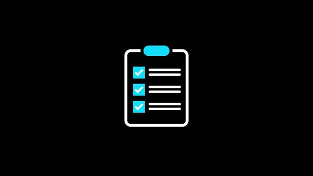 Minimal clipboard checklist icon featuring completed tasks, blue checkmarks, organized to do list, productivity concept, office planning symbol, task management illustration for applications and websi