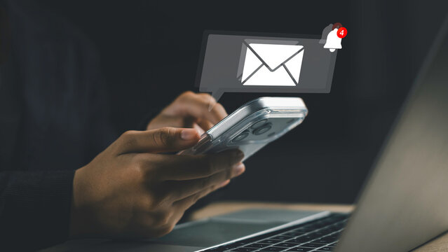 Mobile notification alert with message icon and unread badge on smartphone. Digital communication, push notification system, app messaging, and user engagement concept for modern mobile technology.