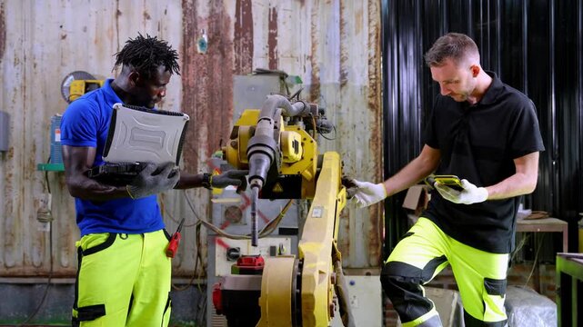 Collaborative robotics training workshop instructional video industrial setting close-up skill development