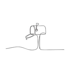 Obraz premium Continuous line drawing of open mailbox on post for postal service and mail delivery icon.