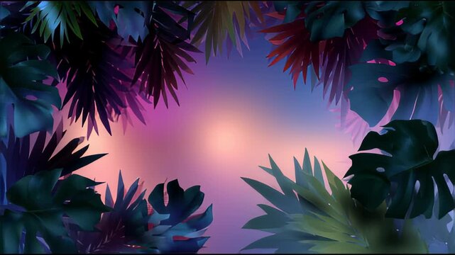 Tropical Leaves Frame with Vibrant Gradient Background