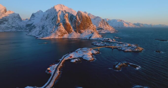Aerial view of the city of Reine in Lofoten
