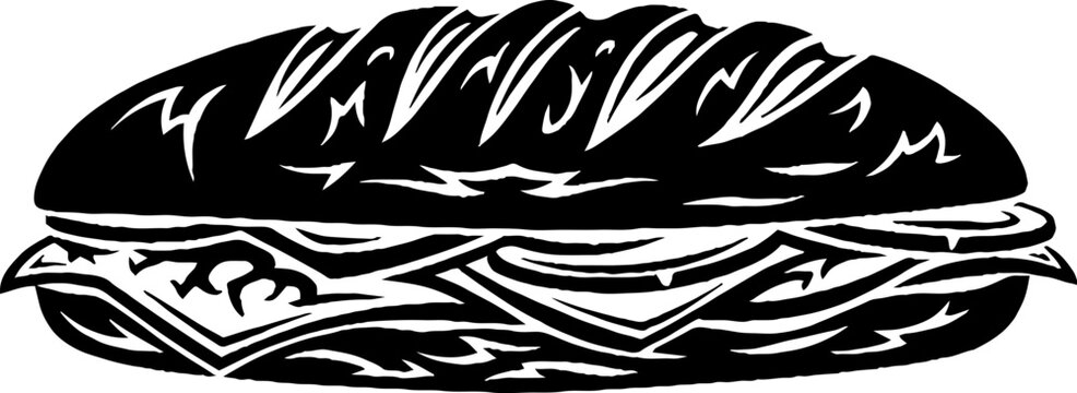 Crusty Baguette Sandwich Silhouette Illustration