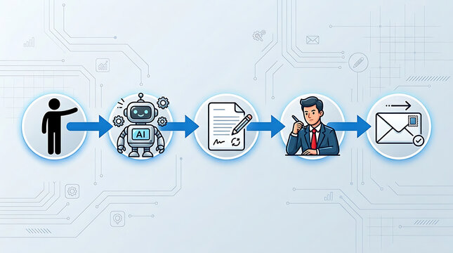 Sequence diagram user AI assistant robot draft document human approver tie final send envelope