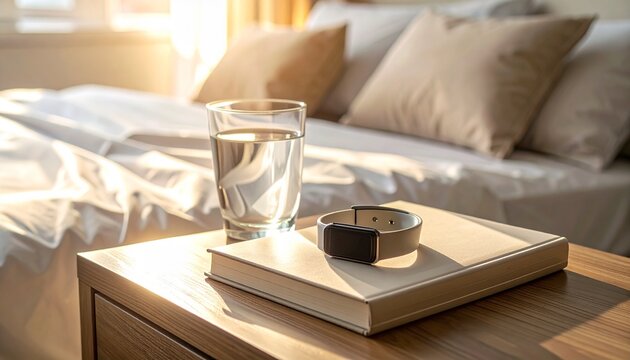 Wearable Health Technology and Wellness Journal on Bedside Table