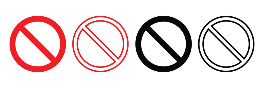 Prohibition and No Entry Warning Sign Icon Set Vector with Pedestrian Restricted Symbols, Circle Slash Signs, and Safety Traffic Icons