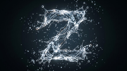 Obraz premium Water Splash Letter Z Alphabet Liquid Motion on Black Background 