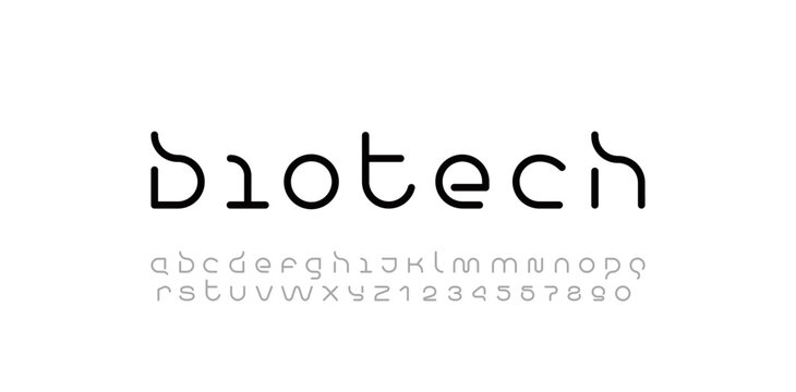 Technology font, digital cyber alphabet, letters A, B, C, D, E, F, G, H, I, J, K, L, M, N, O, P, Q, R, S, T, U, V, W, X, Y, Z and numerals 0, 1, 2, 3, 4, 5, 6, 7, 8, 9 space style