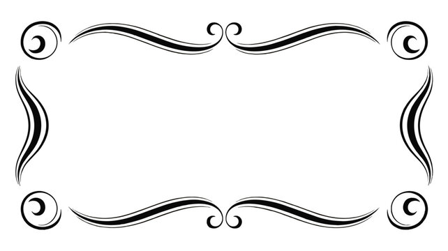 Classic calligraphic spiral corner rectangle frame border with bold swirl flourish and elegant decorative design for luxury wedding invitation and diploma