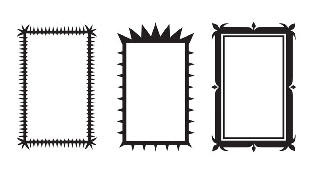 Gothic spike silhouette rectangle frame trio with star burst thorns, barbed border and minimal dark line frame for Halloween horror and dark aesthetic design