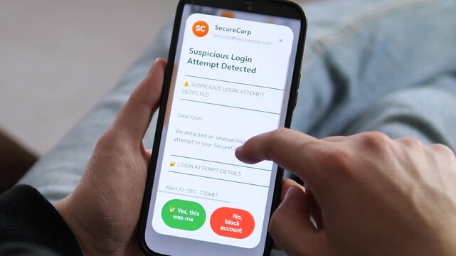 Realistic sequence of preventing a data breach. Person identifies Istanbul login threat and instantly secures their mobile account. Perfect for fintech, anti-fraud, and identity theft prevention