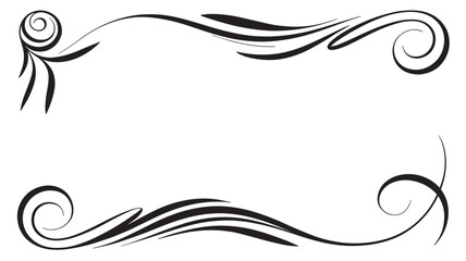 Fototapeta premium Calligraphic wave banner header and footer frame with elegant swirl flourish lines for wedding invitation title decoration and page design element