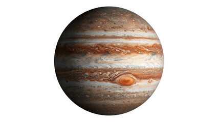 Planet jupiter with swirling clouds and the great red spot on transparent background © ATIQULISLAM