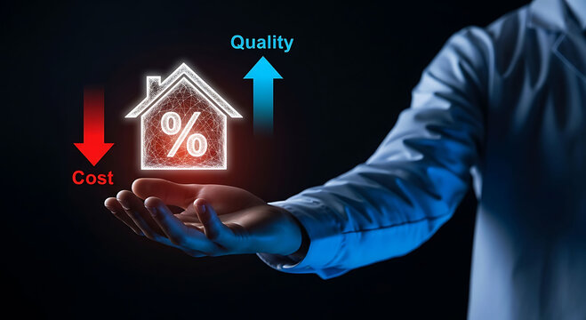 Real Estate Investment Strategy with Cost Reduction and High Quality House Icon