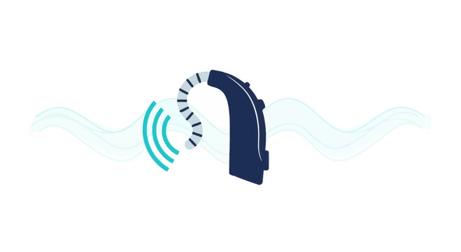 Hearing Aid Illustration Depicting Sound Waves and Modern Medical Innovation