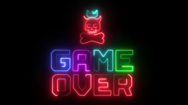 Neon Game Over Sign with Devil Skull and Crossed Bones