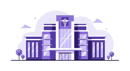 Naklejka premium Hospital Building in Flat Design, Modern Medical Facility Illustration for Healthcare