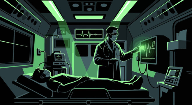 Hospital Emergency Care Illustration Depicting Medical Team and Patient Intervention Vector Art