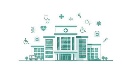 Obraz premium Hospital Illustration with Medical Symbols Representing Healthcare and Medical Services