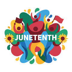 Fototapeta premium Juneteenth Celebration Illustration with Abstract People and Sunflowers