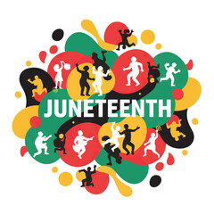 Fototapeta premium Juneteenth Celebration Illustration with People Silhouettes and Pan-African Abstract Shapes