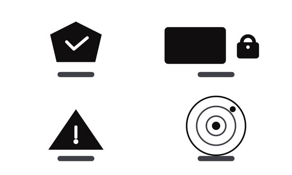 Cybersecurity kit, shield lock alert threat radar vector set