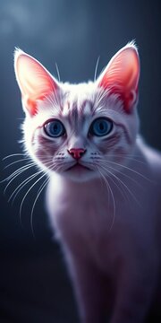Ghostly lilac cat, coral void, shock etched in dilated pupils, filmic haze,  spectral,  astonishment