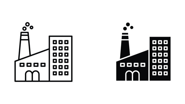 Simple black and white factory building icons