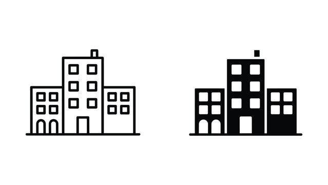 Simple black and white city buildings icons