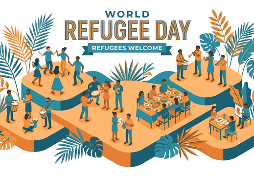 World Refugee Day Isometric Illustration with Diverse People Celebrating Community and Inclusion