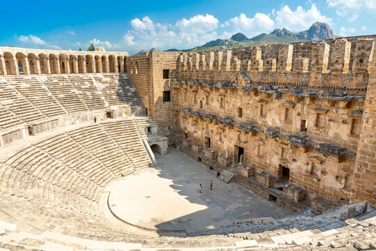 View of the ancient Aspendos amphitheater near Antalya city