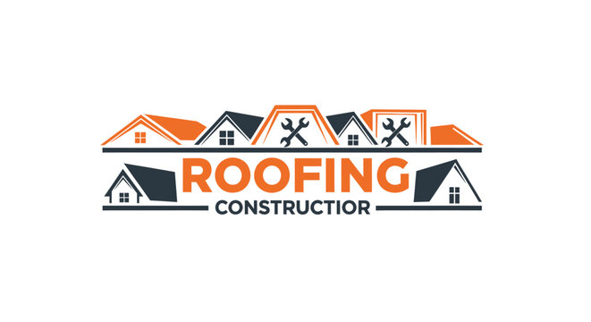 Roofing Construction Logo Design with Houses and Tools.