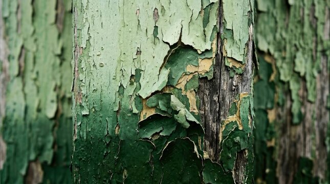 Close-up of Bark with Peeling Green and Brown Layers